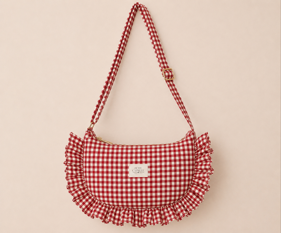 Kırmızı kareli ruffle Bag