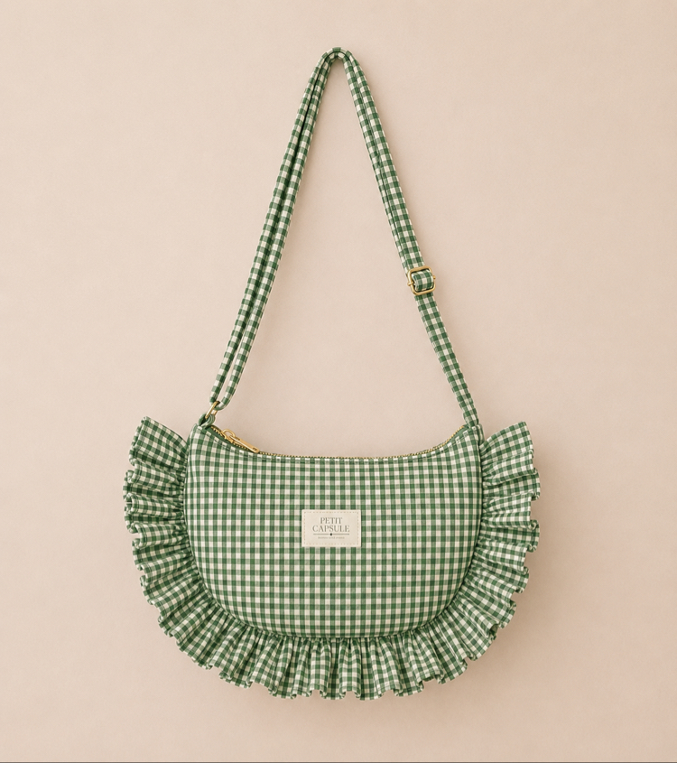 Yeşil kareli Ruffle Bag