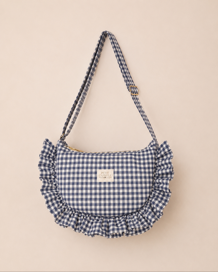 Mavi kareli ruffle bag