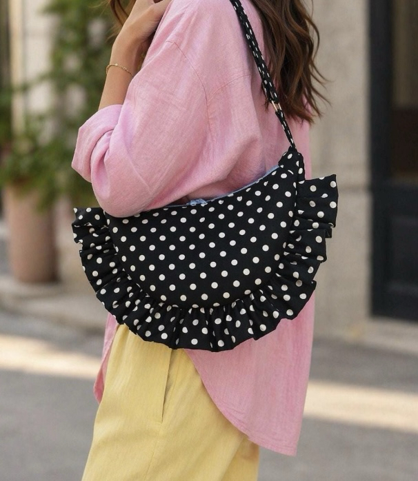Puantiyeli ruffle Bag