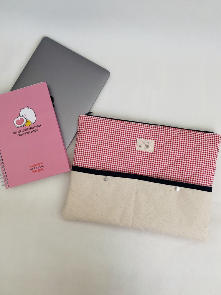 Kırmızı pötikare Laptop/Evrak çantası