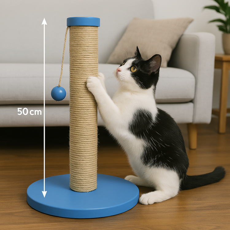 Petody Ocean – 50 cm Renkli Kapaklı Doğal Jüt Kedi Tırmalama Direği
