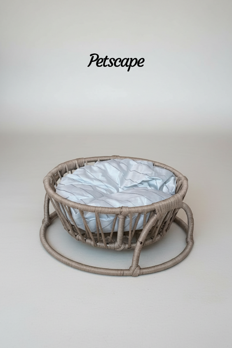 Petscape Yumuşak Minderli Hasır Kedi Köpek Yatağı Doğal Rattan Tasarım