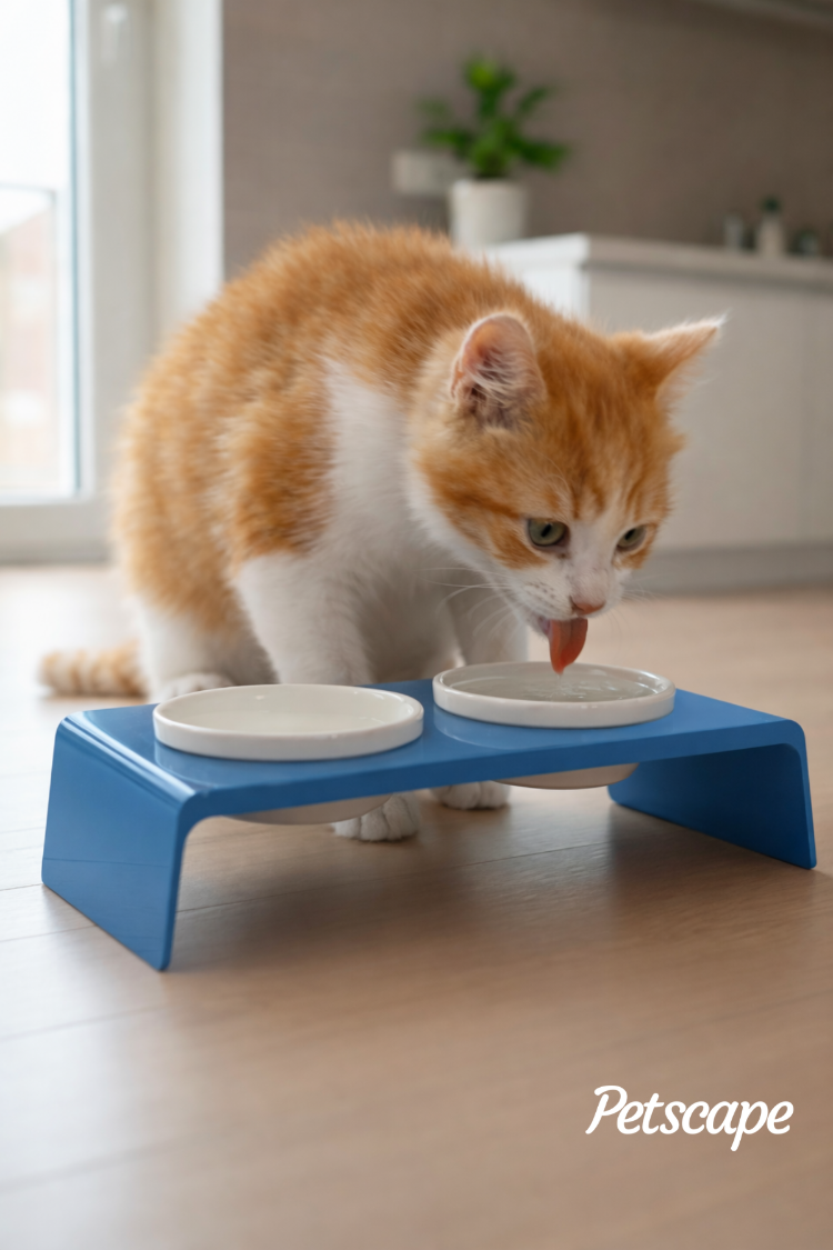Petscape 2'li Yükseltilmiş Seramik Renkli Standlı Kedi Köpek Mama Su Kabı