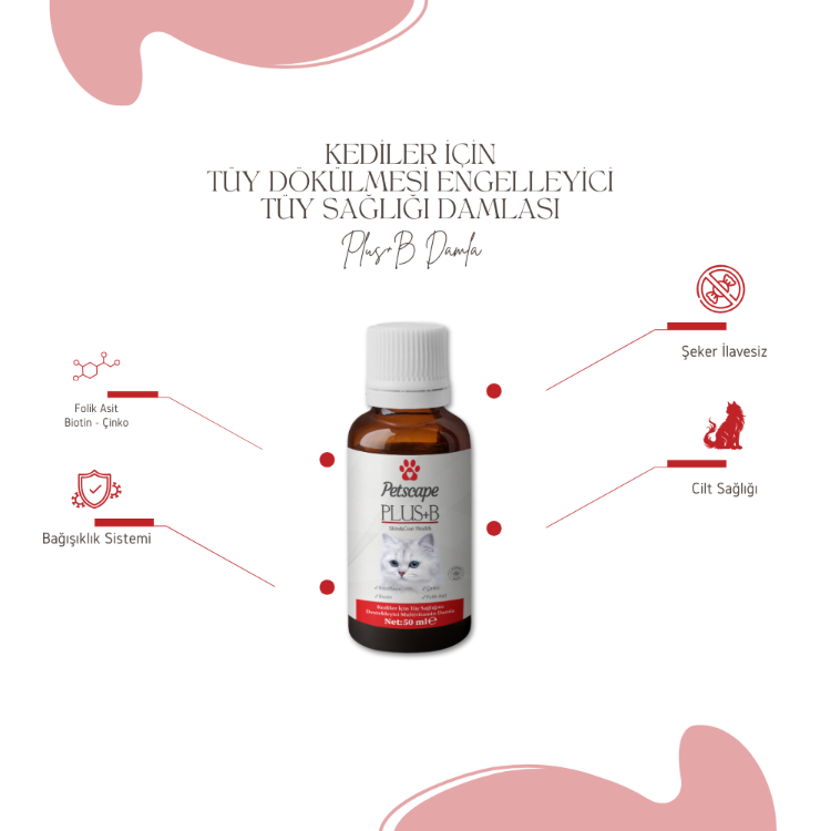 Plus B Kedi Tüy Vitamini Biotin Çinko Destekli Tüy Dökülmesini Azaltan Damla 50ml
