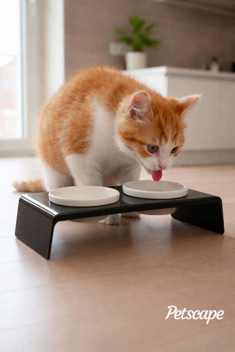 Petscape 2'li Yükseltilmiş Seramik Renkli Standlı Kedi Köpek Mama Su Kabı