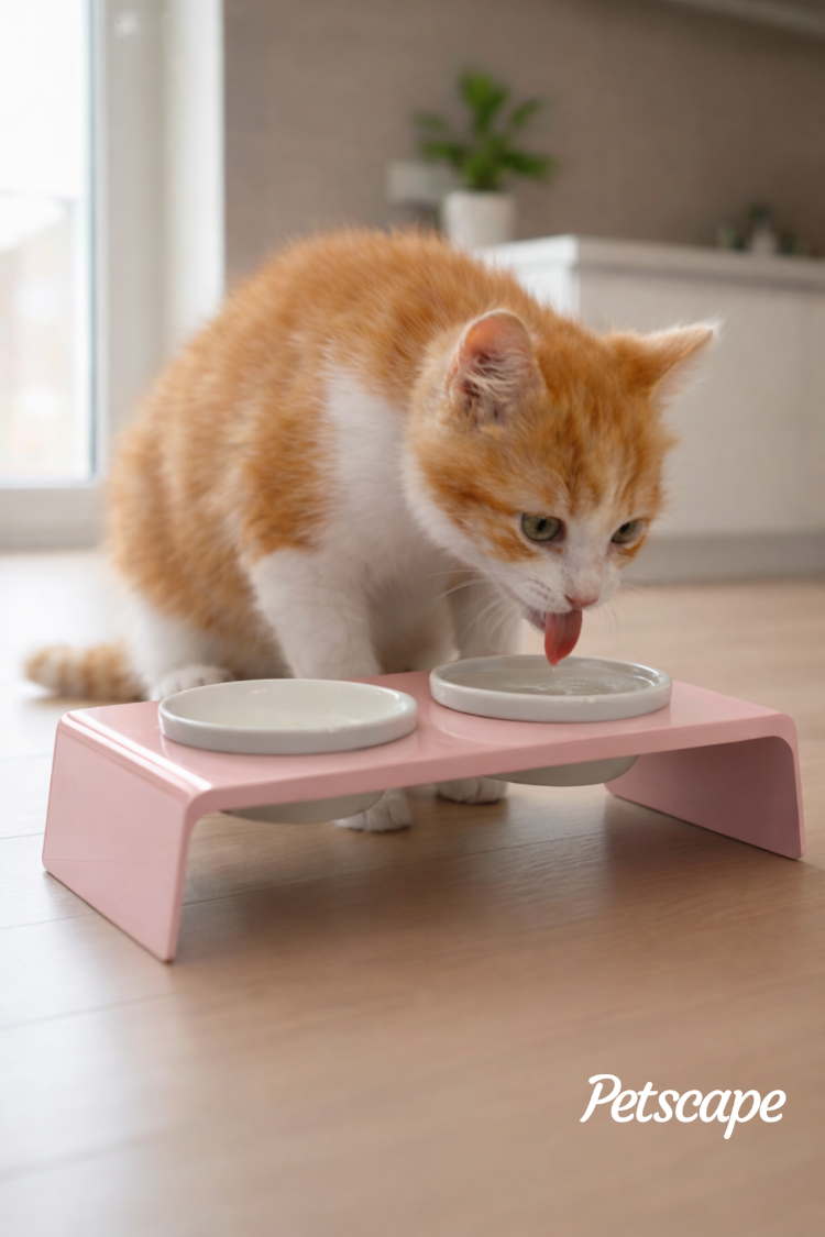 Petscape 2'li Yükseltilmiş Seramik Renkli Standlı Kedi Köpek Mama Su Kabı