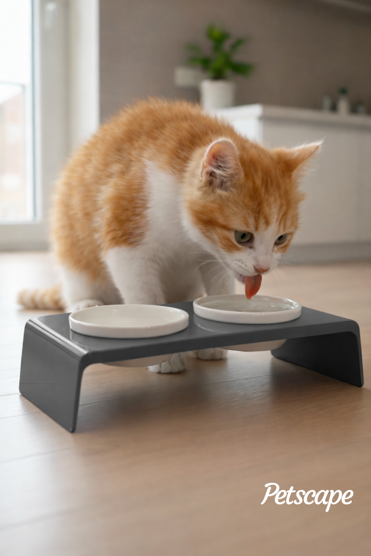 Petscape 2'li Yükseltilmiş Seramik Renkli Standlı Kedi Köpek Mama Su Kabı
