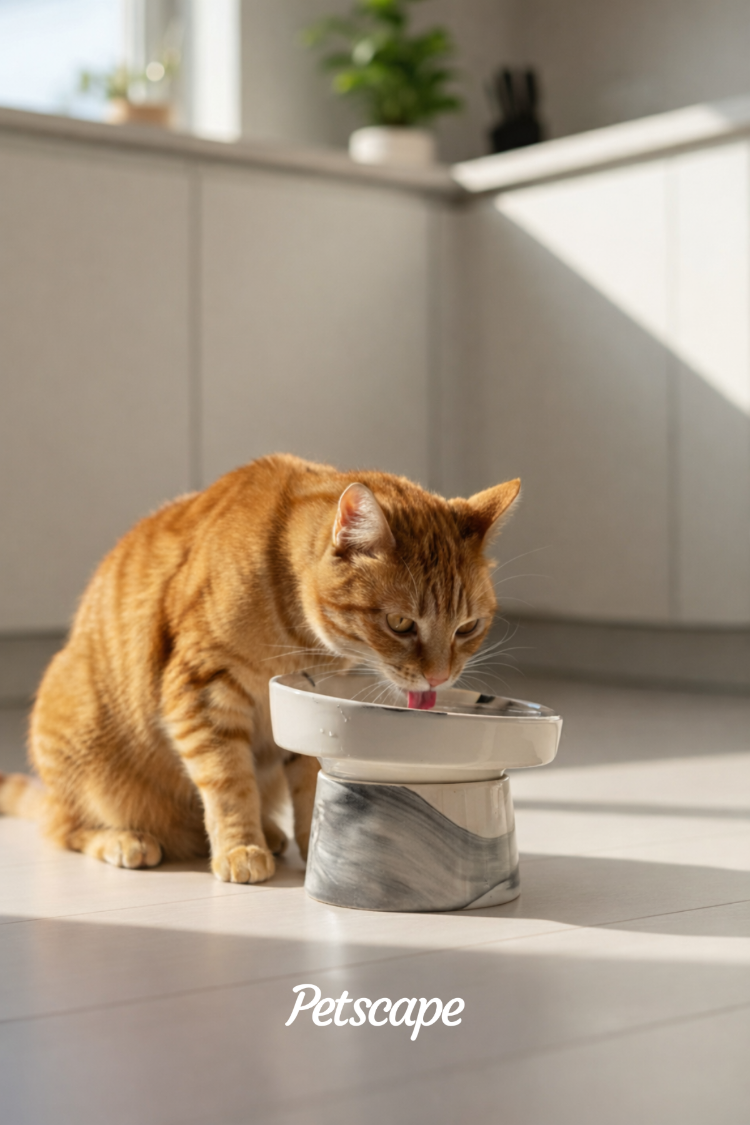 Petscape Eğimli Yüksek Seramik Mama Ve Su Kabı (Karışık renklerde gönderilmektedir)