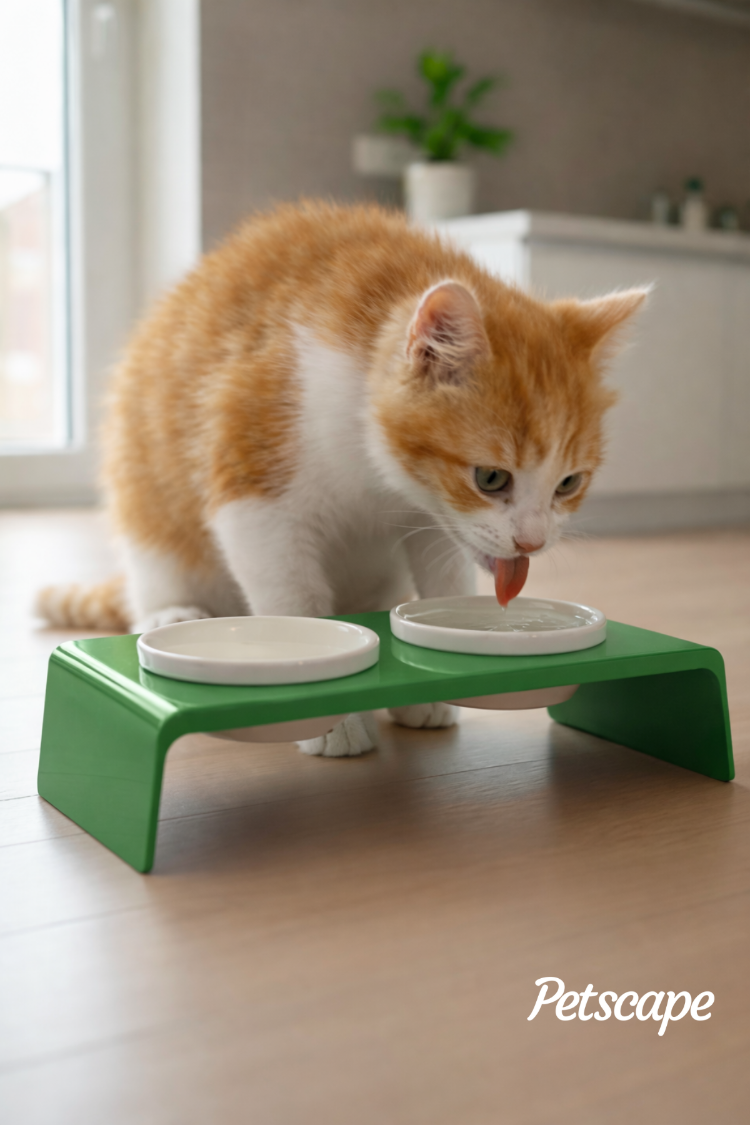 Petscape 2'li Yükseltilmiş Seramik Renkli Standlı Kedi Köpek Mama Su Kabı