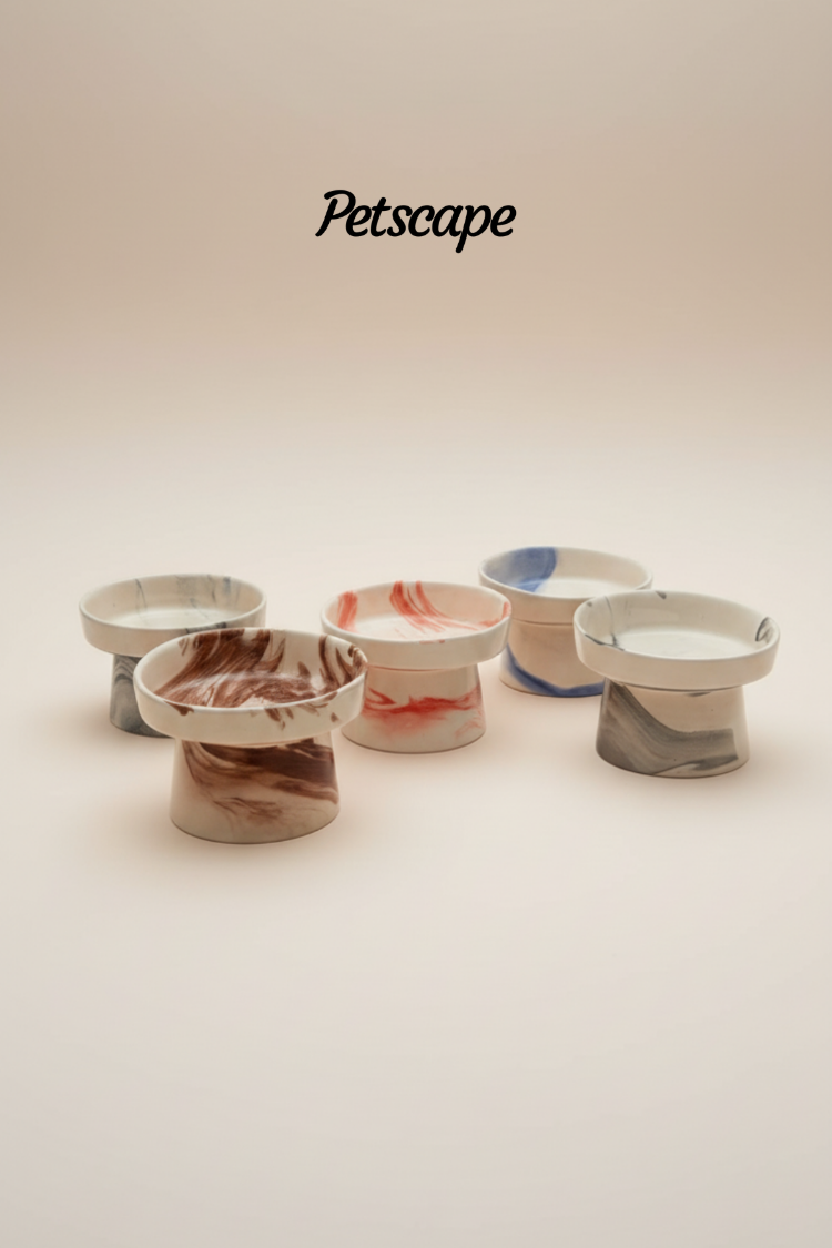 Petscape Eğimli Yüksek Seramik Mama Ve Su Kabı (Karışık renklerde gönderilmektedir)