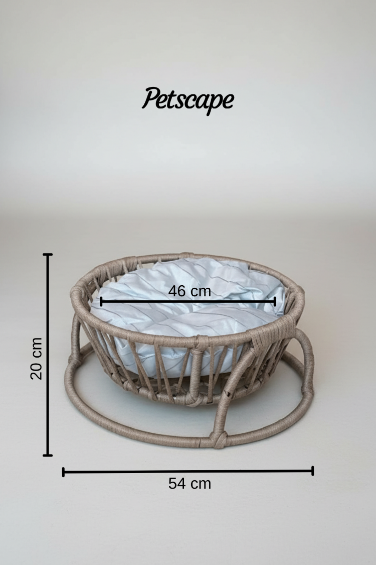 Petscape Yumuşak Minderli Hasır Kedi Köpek Yatağı Doğal Rattan Tasarım