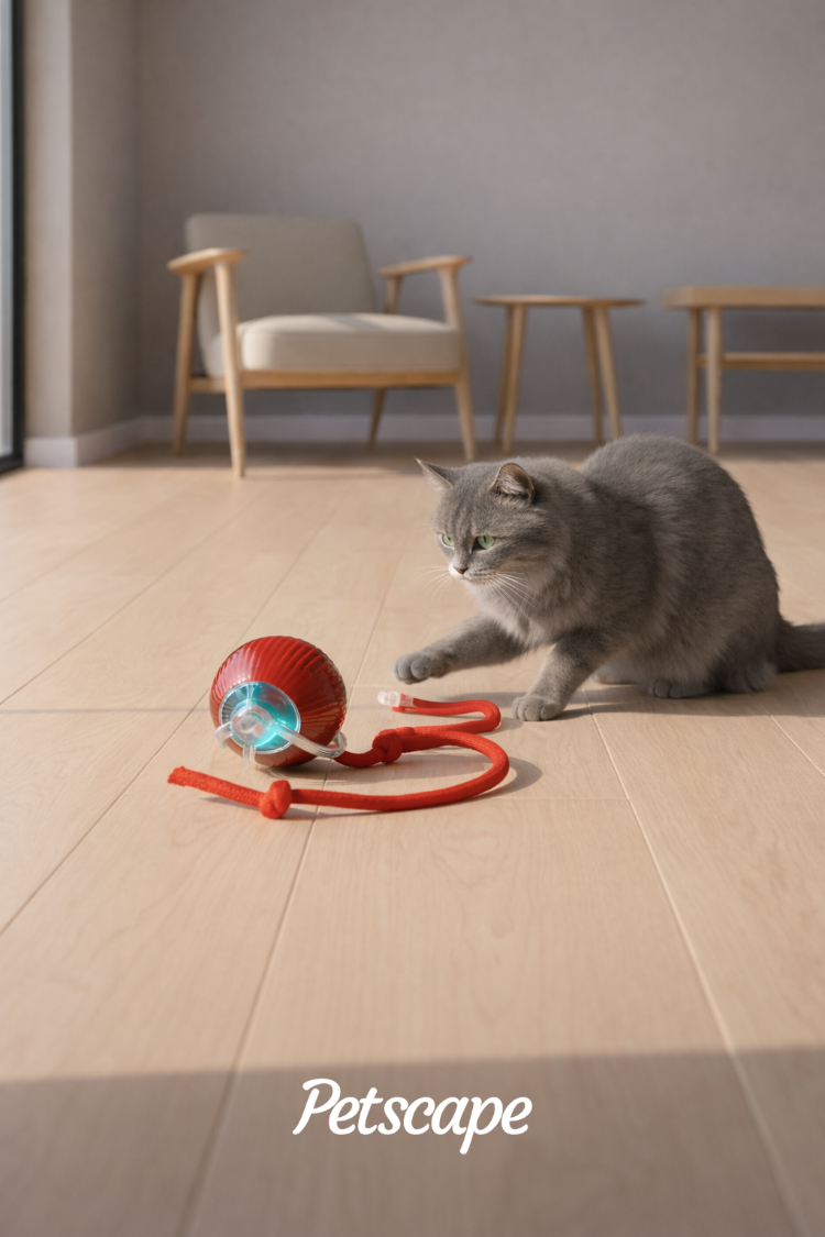 Petscape Akıllı Kedi Oyuncağı, USB Şarjlı, LED Işıklı, 3 Modlu, Otomatik Yuvarlanan Top