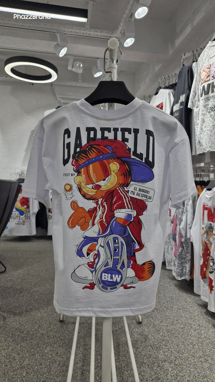 Çocuk Garfield Baskılı Tişört | Beyaz Street Style Oversize