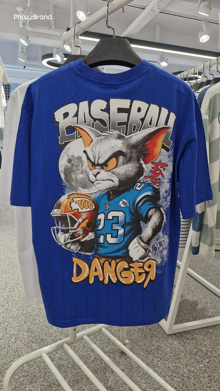 Baseball Danger Oversize Tişört – Mavi Streetwear Baskılı Unisex