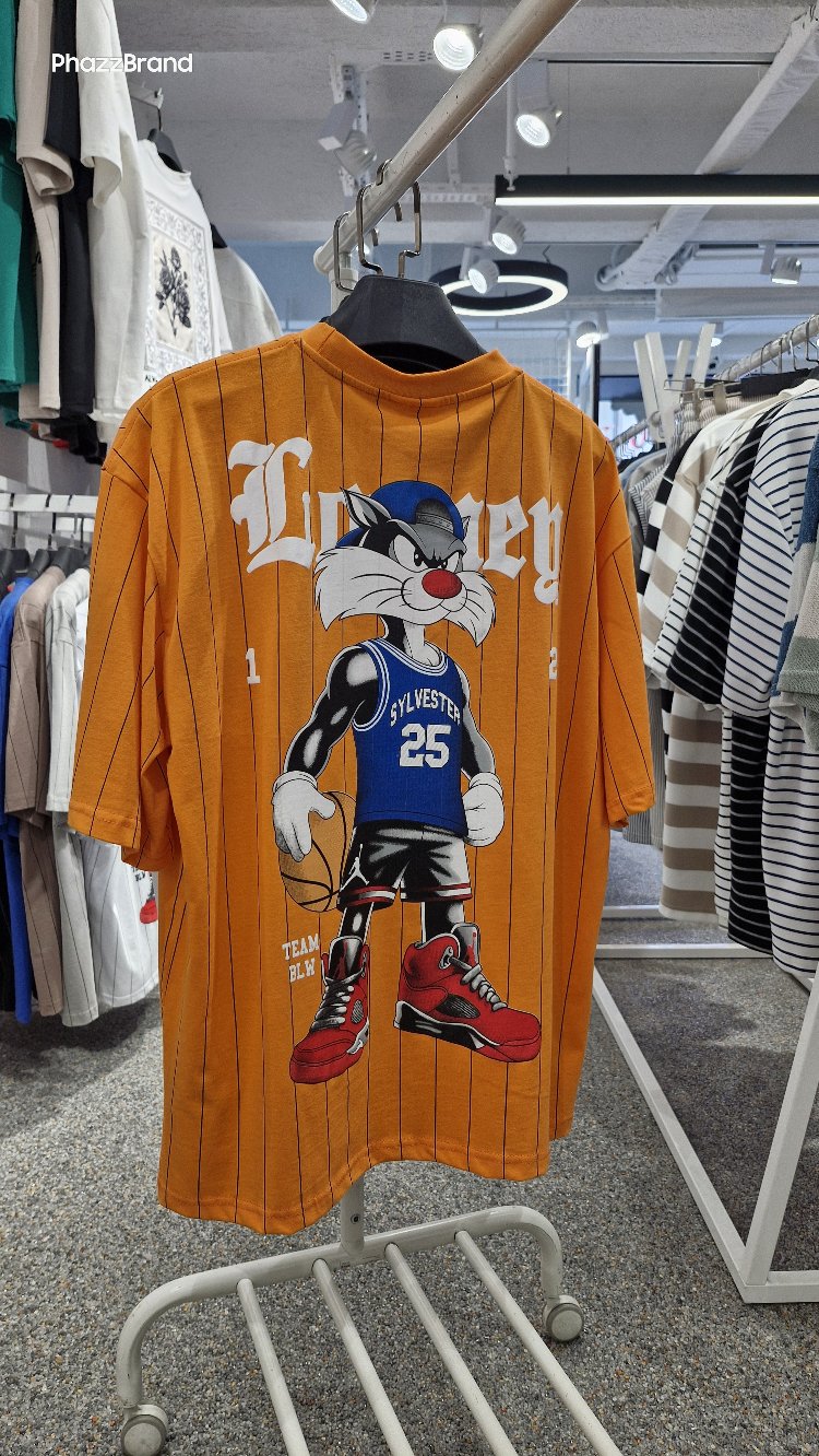 Sylvester Basketbol Oversize Tişört – Streetwear Baskılı Turuncu Unisex