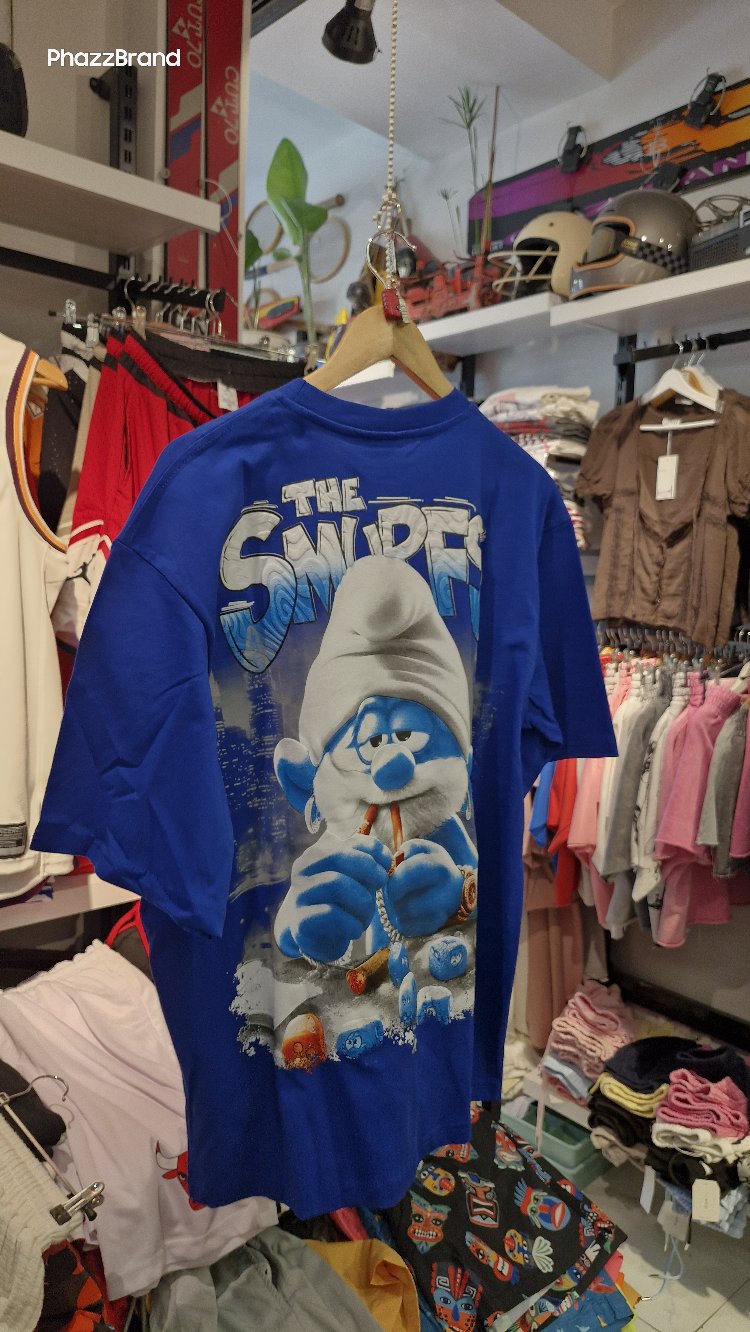 Phazz The Smurfs Baskılı Oversize Unisex Tişört – %100 Pamuk Streetwear