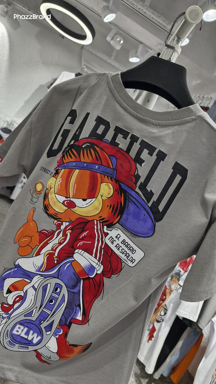 Çocuk Garfield Baskılı Tişört | Gri Street Style Oversize