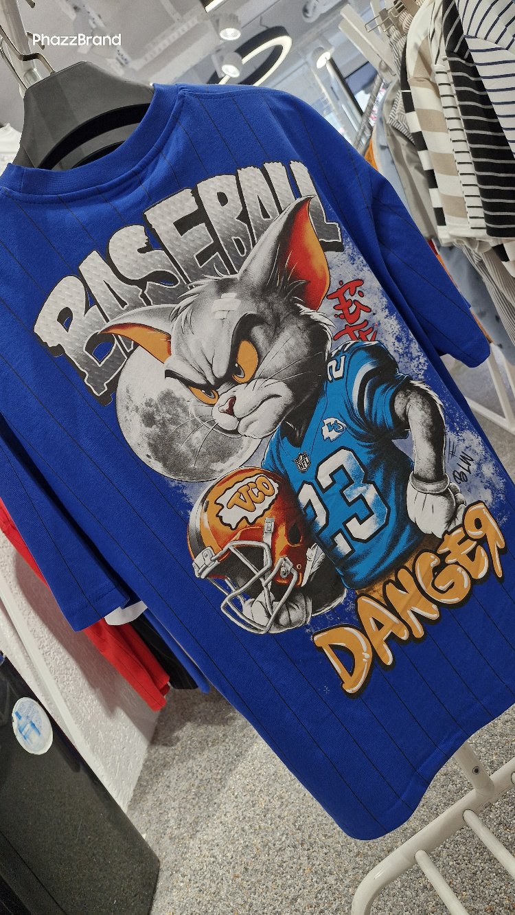 Baseball Danger Oversize Tişört – Mavi Streetwear Baskılı Unisex