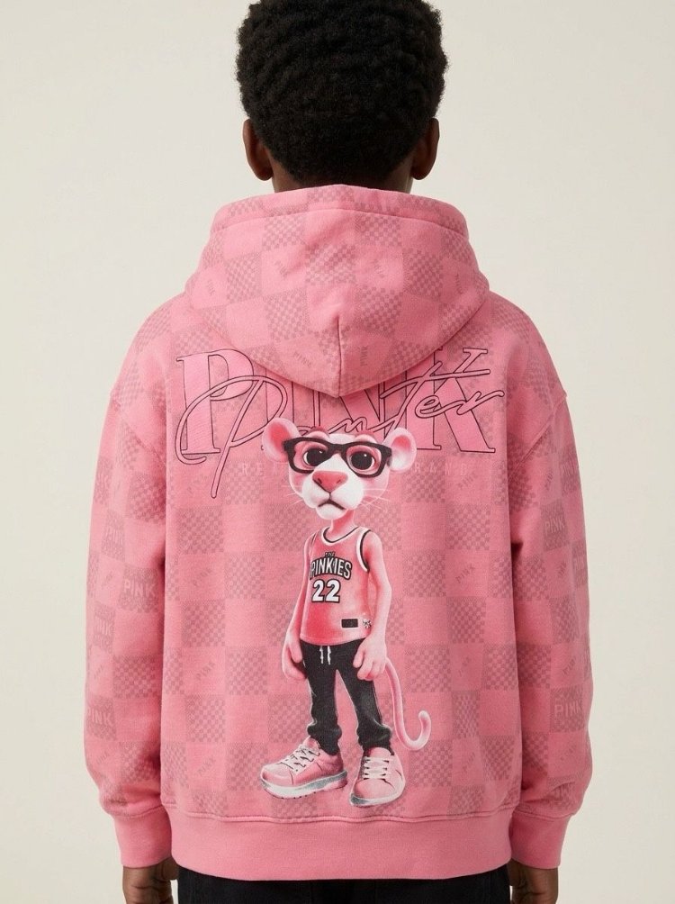 Pink Panther Pembe Desenli Çocuk Oversize Hoodie