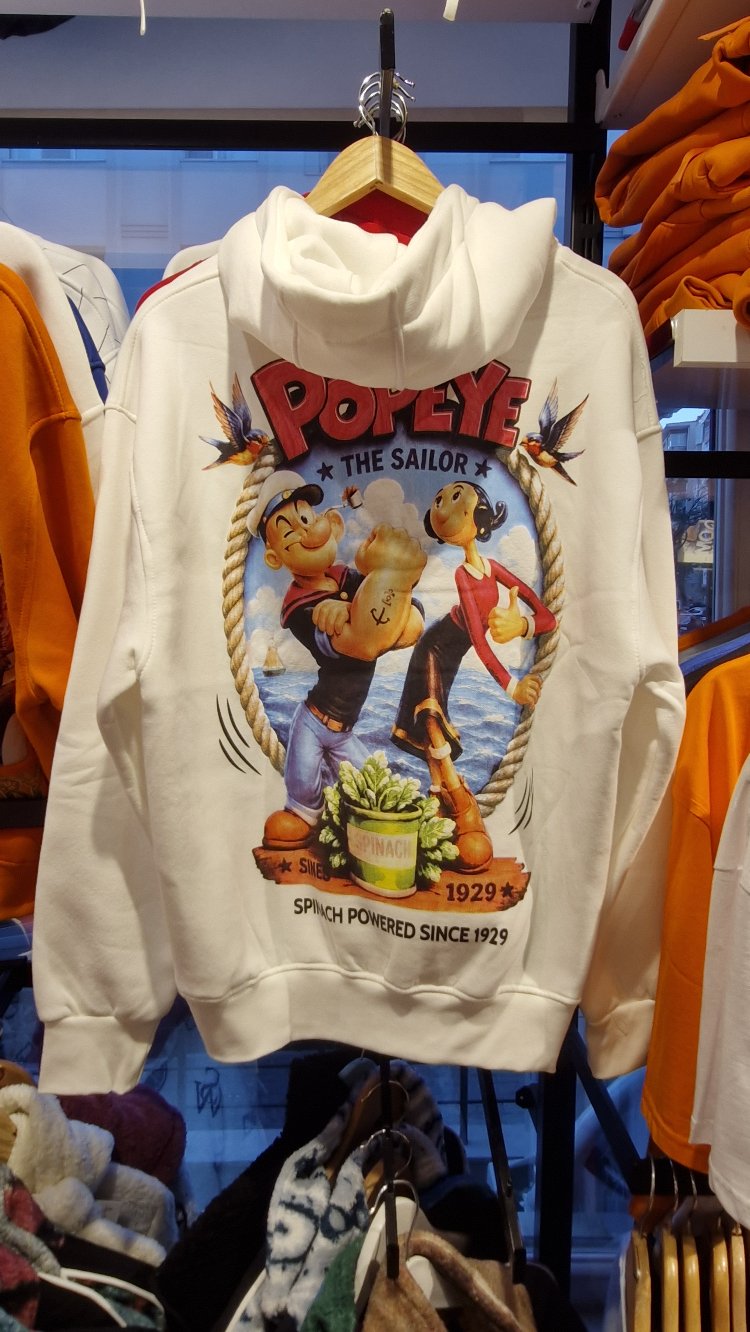 Popeye Oversize Unisex Kapüşonlu Sweatshirt – beyaz