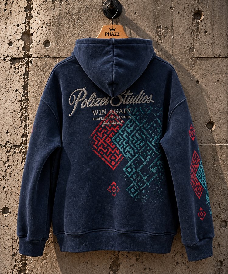 Oversize Vintage Yıkamalı Kapüşonlu Sweatshirt – Lacivert
