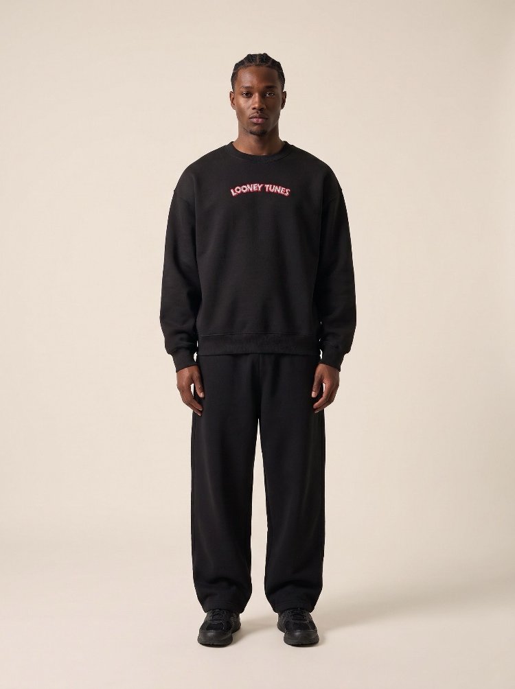 Looney Tunes Karakter Baskılı Oversize Sweatshirt – Siyah