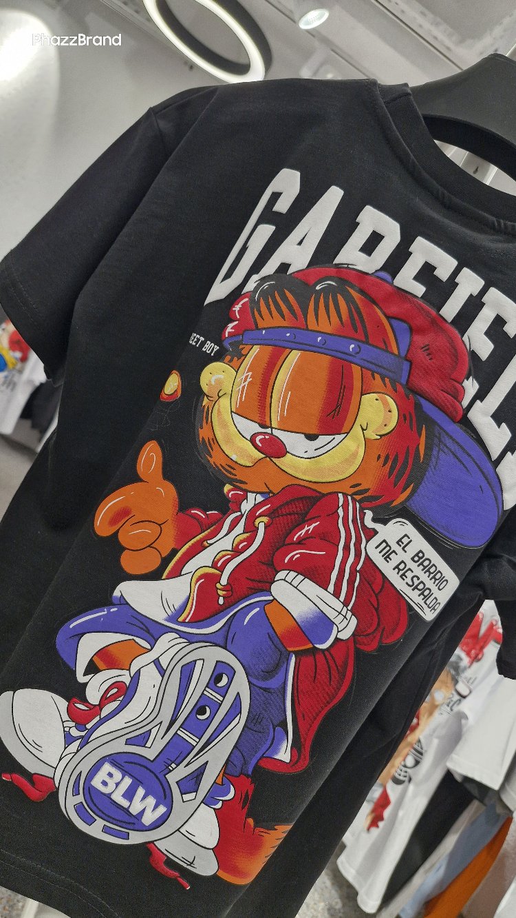 Çocuk Garfield Baskılı Tişört | Siyah Street Style Oversize