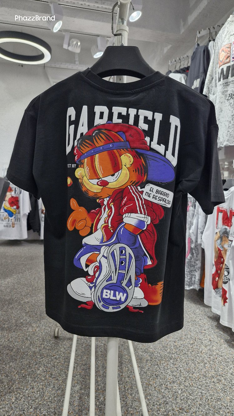 Çocuk Garfield Baskılı Tişört | Siyah Street Style Oversize