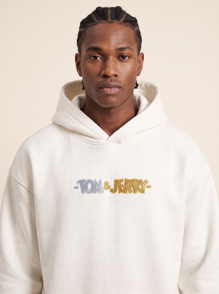 Tom & Jerry Oversize Unisex Kapüşonlu Sweatshirt – Beyaz