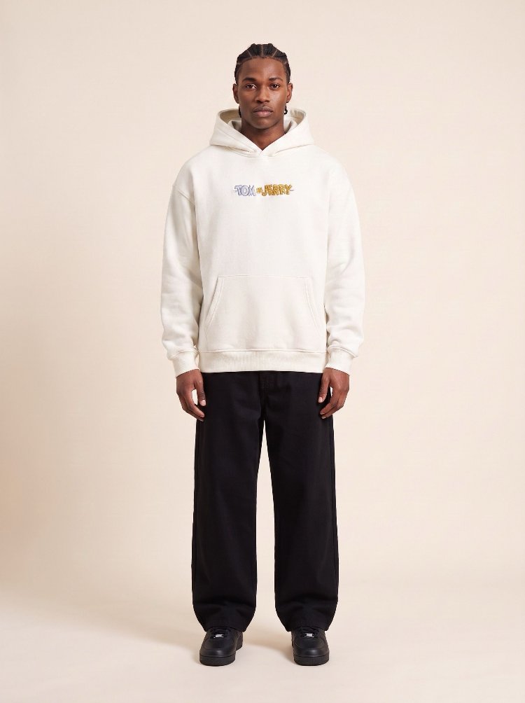 Tom & Jerry Oversize Unisex Kapüşonlu Sweatshirt – Beyaz