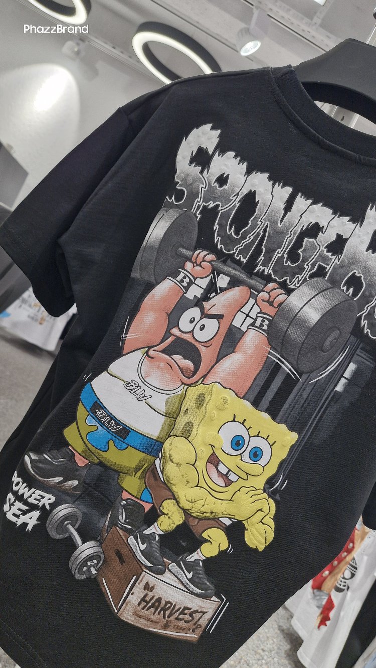 Çocuk SpongeBob & Patrick Baskılı Tişört | Siyah Street Fitness Style