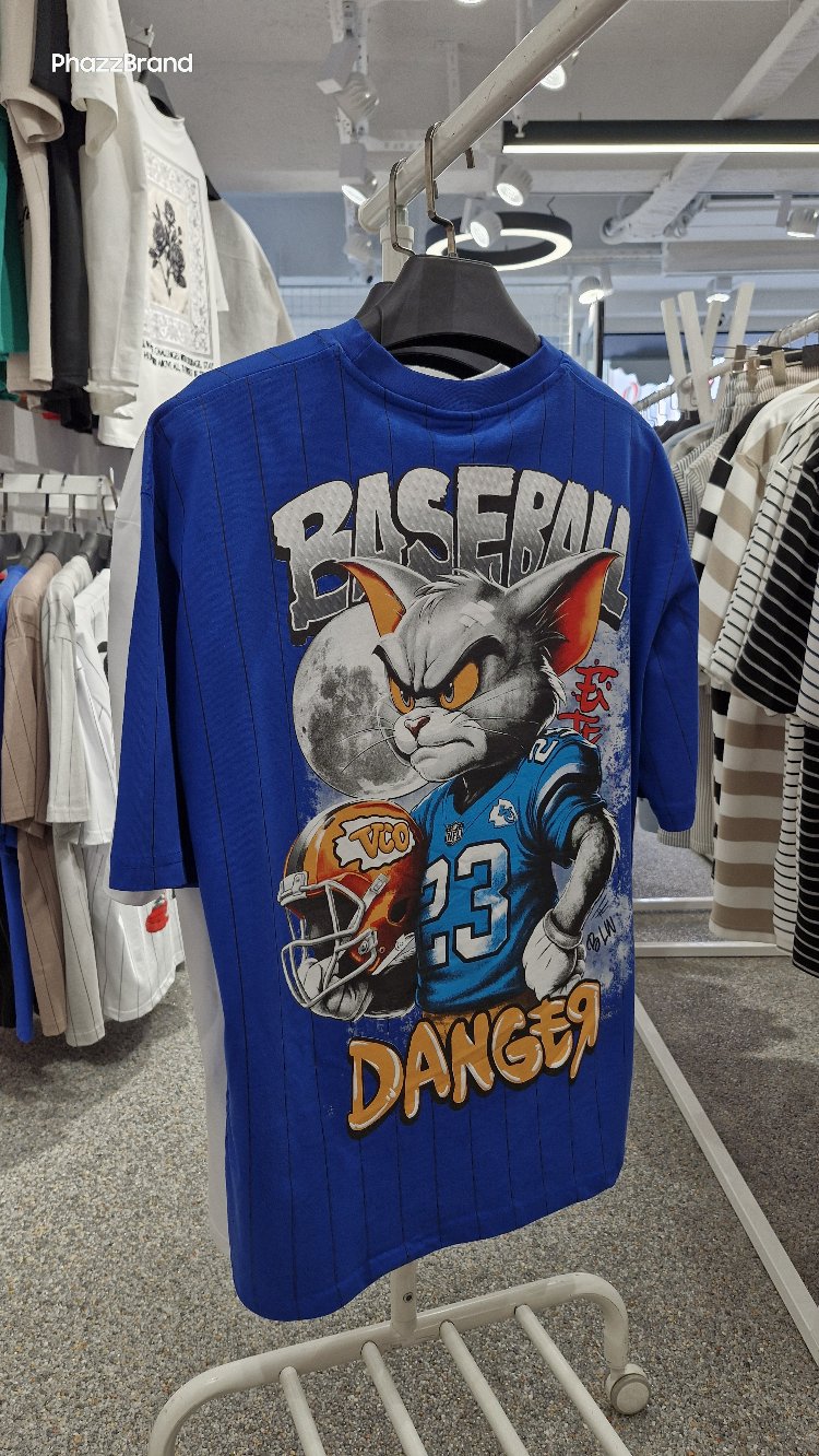 Baseball Danger Oversize Tişört – Mavi Streetwear Baskılı Unisex