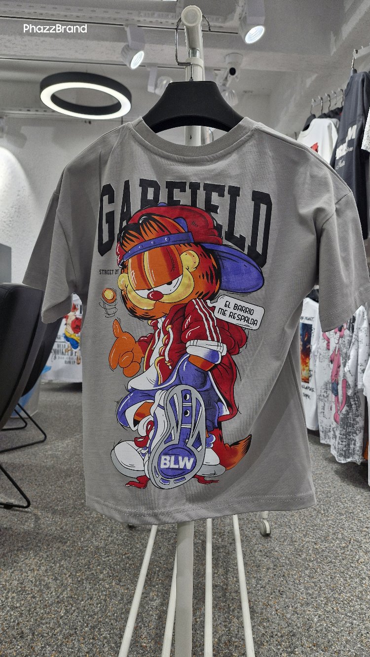 Çocuk Garfield Baskılı Tişört | Gri Street Style Oversize