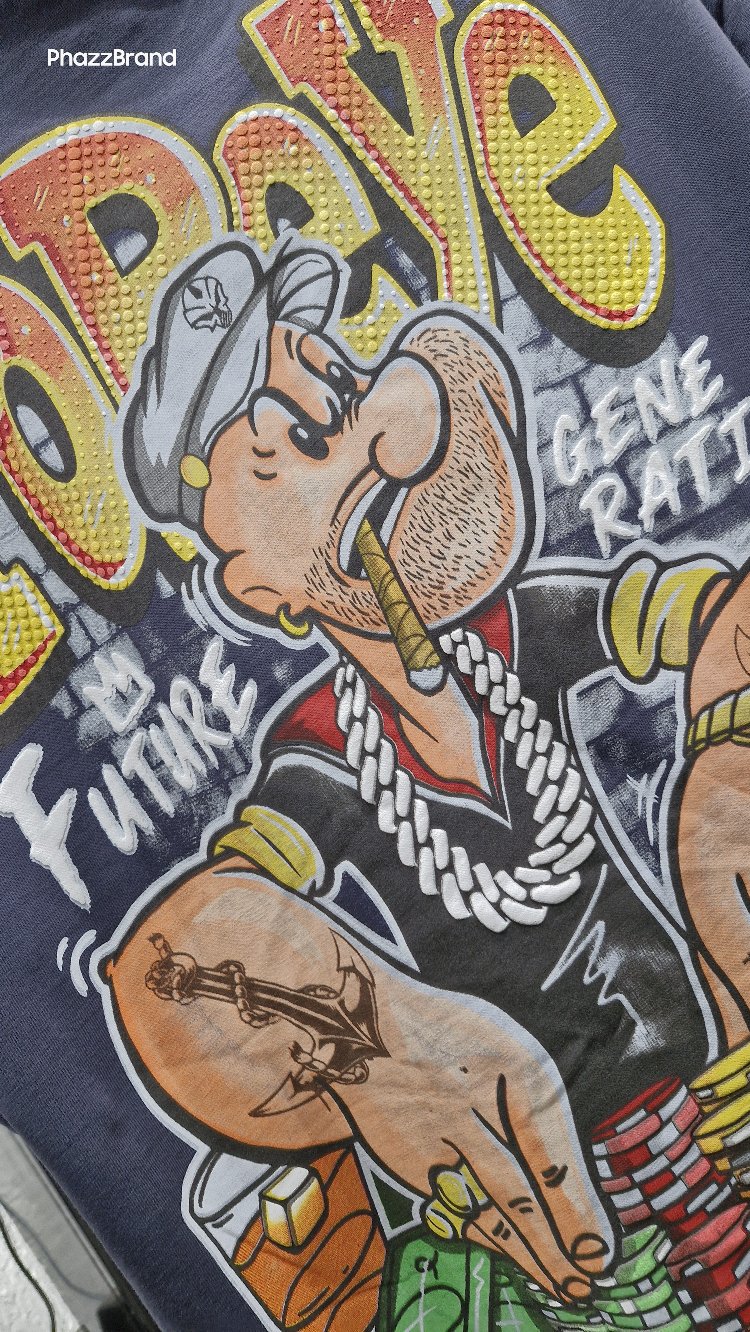 Popeye Poker Grafik Baskılı Oversize Siyah Tişört