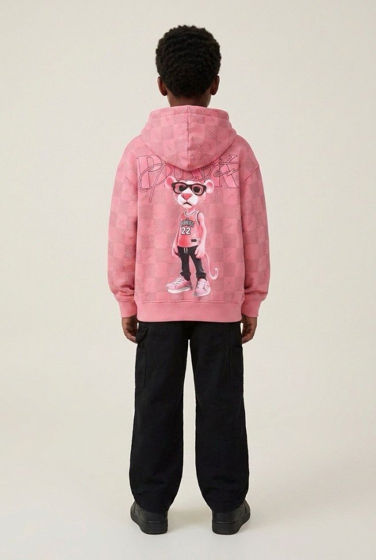 Pink Panther Pembe Desenli Çocuk Oversize Hoodie