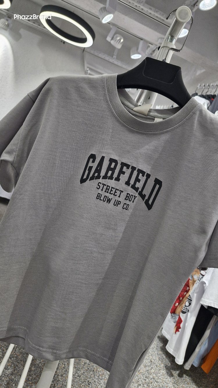 Çocuk Garfield Baskılı Tişört | Gri Street Style Oversize