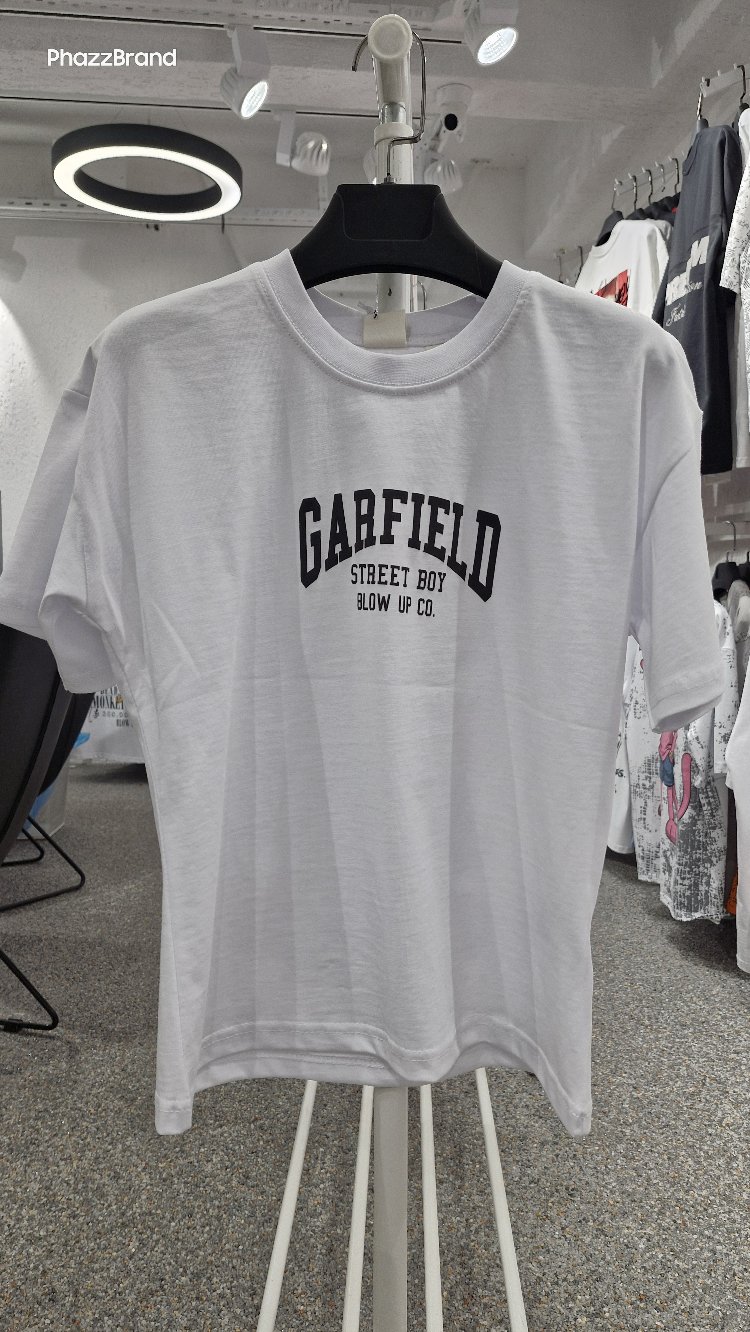 Çocuk Garfield Baskılı Tişört | Beyaz Street Style Oversize
