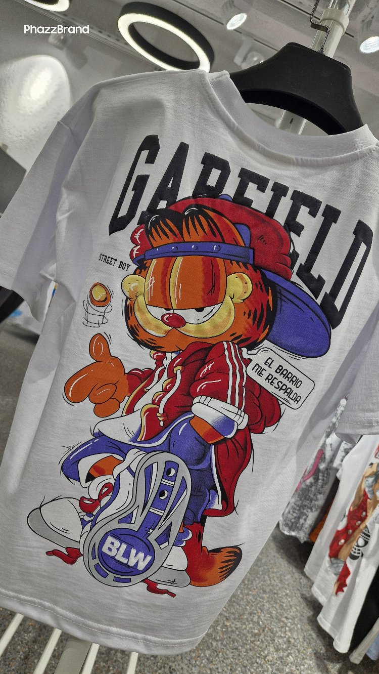 Çocuk Garfield Baskılı Tişört | Beyaz Street Style Oversize
