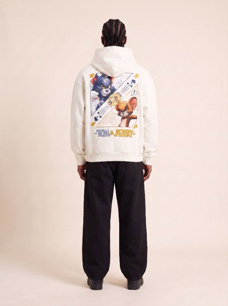 Tom & Jerry Oversize Unisex Kapüşonlu Sweatshirt – Beyaz
