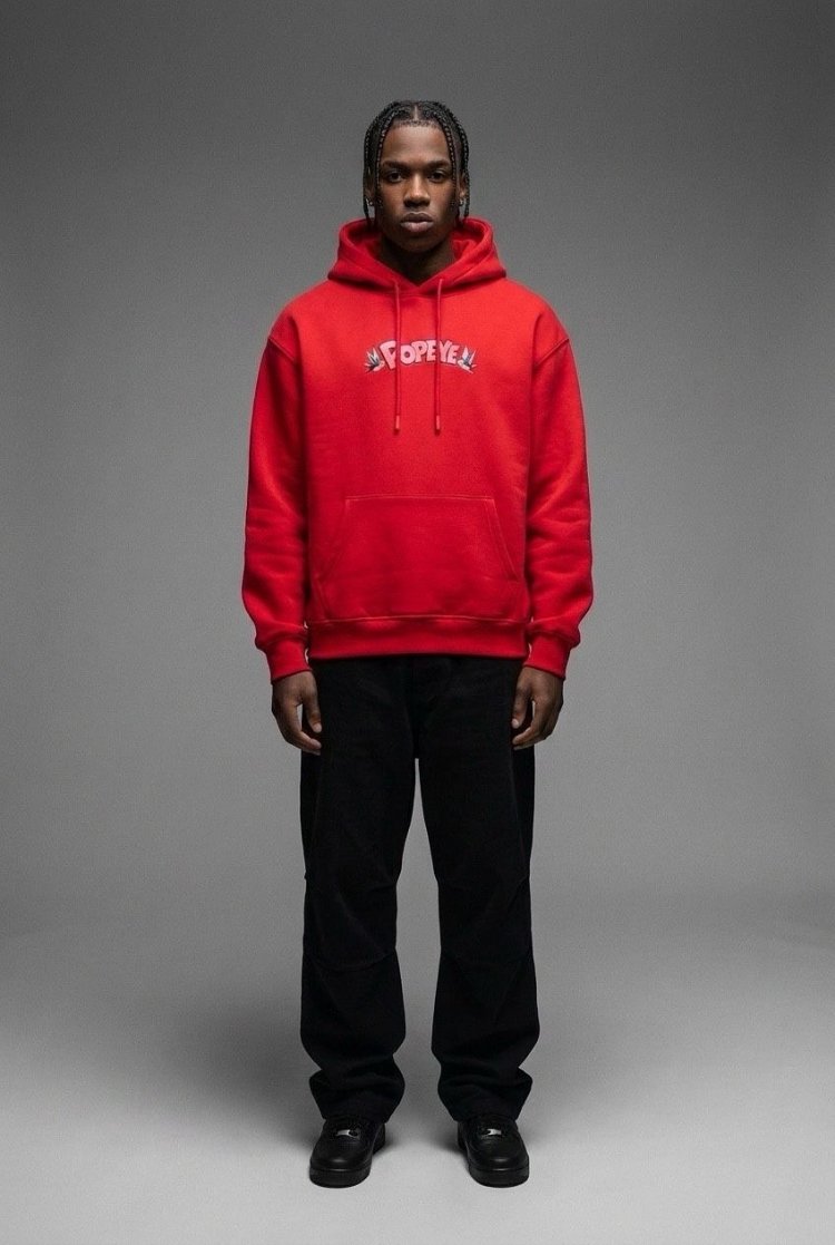 Popeye Oversize Unisex Kapüşonlu Sweatshirt – Kırmızı