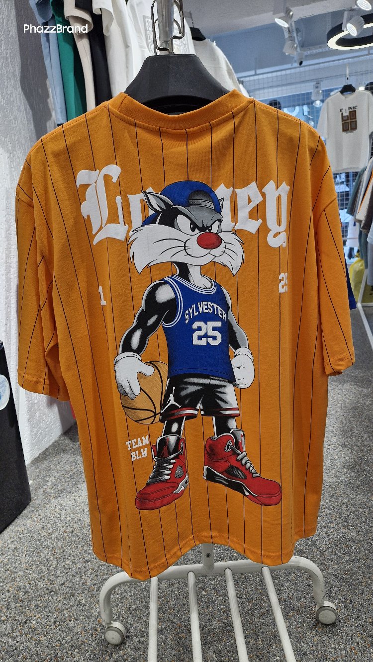 Sylvester Basketbol Oversize Tişört – Streetwear Baskılı Turuncu Unisex