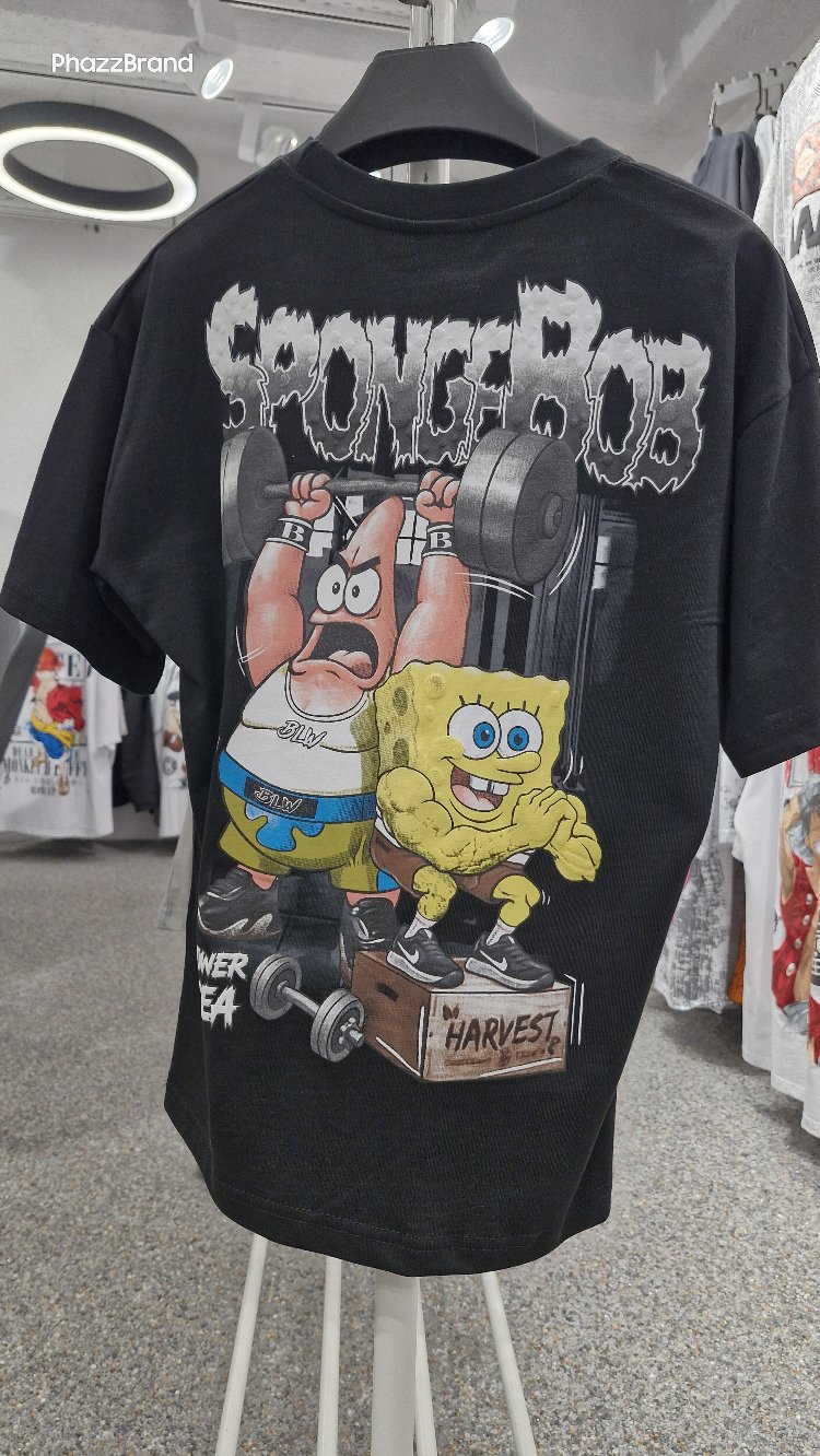 Çocuk SpongeBob & Patrick Baskılı Tişört | Siyah Street Fitness Style