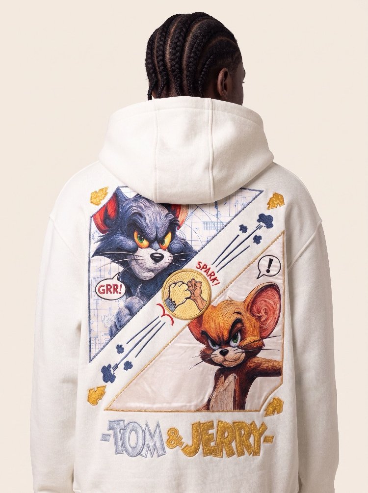 Tom & Jerry Oversize Unisex Kapüşonlu Sweatshirt – Beyaz