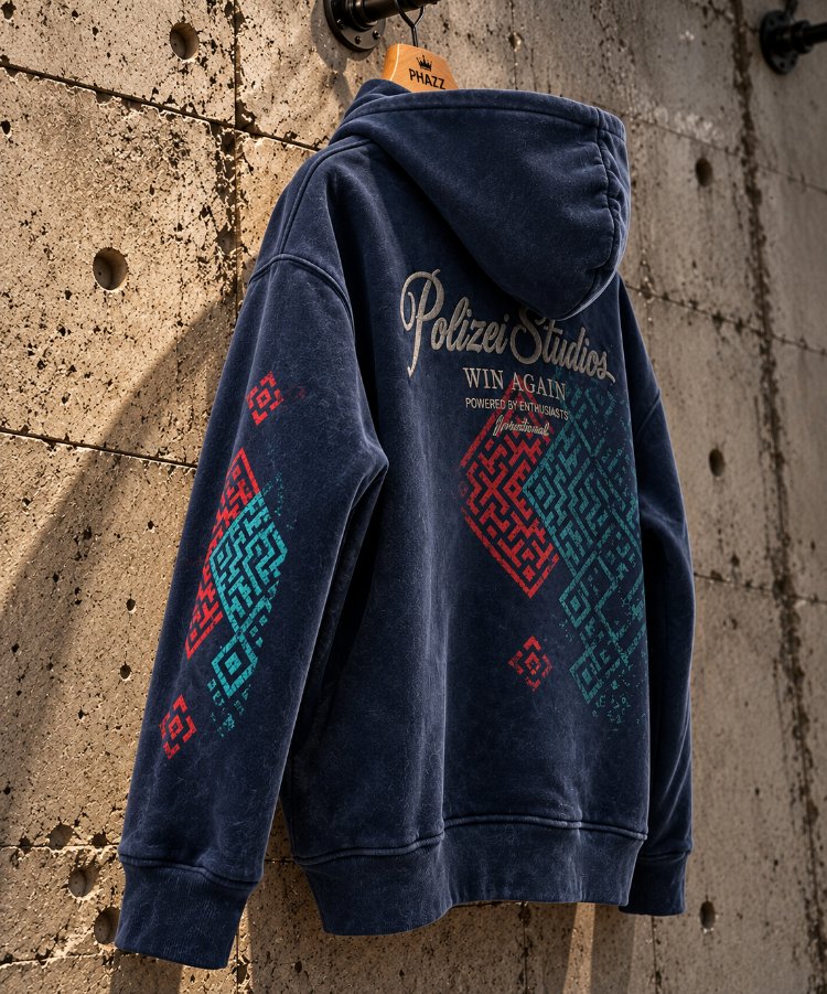 Oversize Vintage Yıkamalı Kapüşonlu Sweatshirt – Lacivert