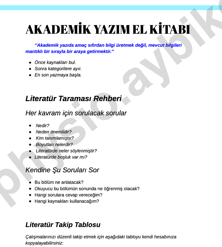 Akademik Yazım Başlangıç Paketi | PDF Rehber + Literatür Takip Tablosu