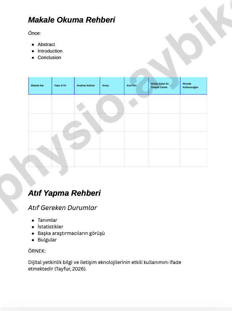 Akademik Yazım Başlangıç Paketi | PDF Rehber + Literatür Takip Tablosu