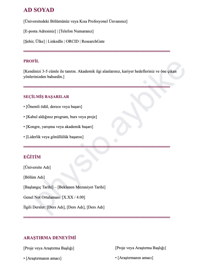 İŞ CV ŞABLONU 1 | GOOGLE DOCS