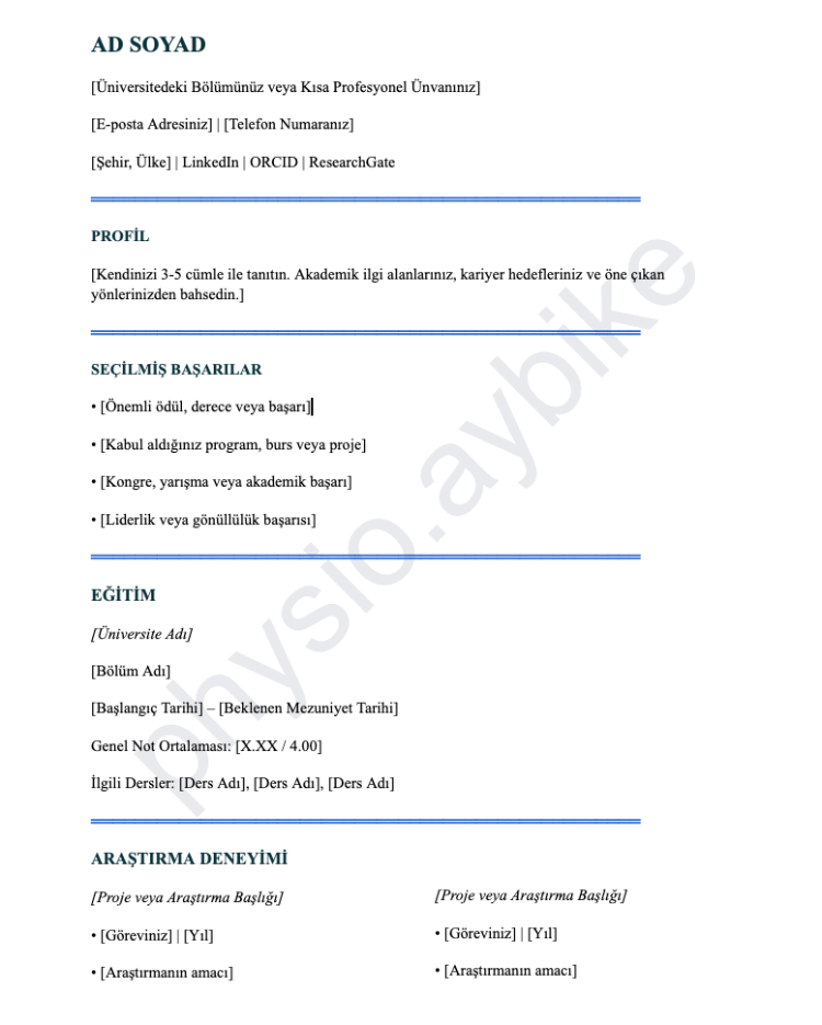 İŞ CV ŞABLONU 2 | GOOGLE DOCS