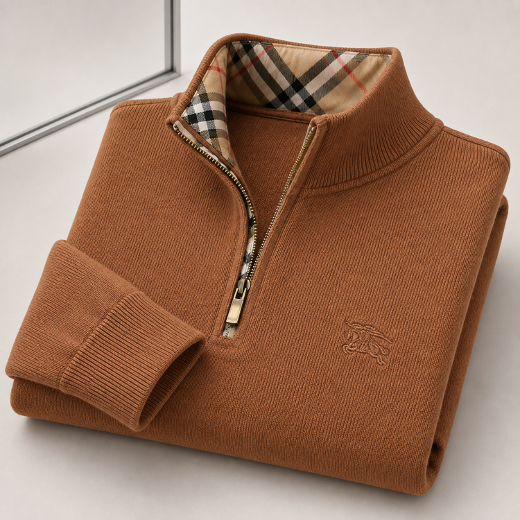 Burberry Selanik Örgülü Pamuk Yarım Fermuarlı Triko Kazak